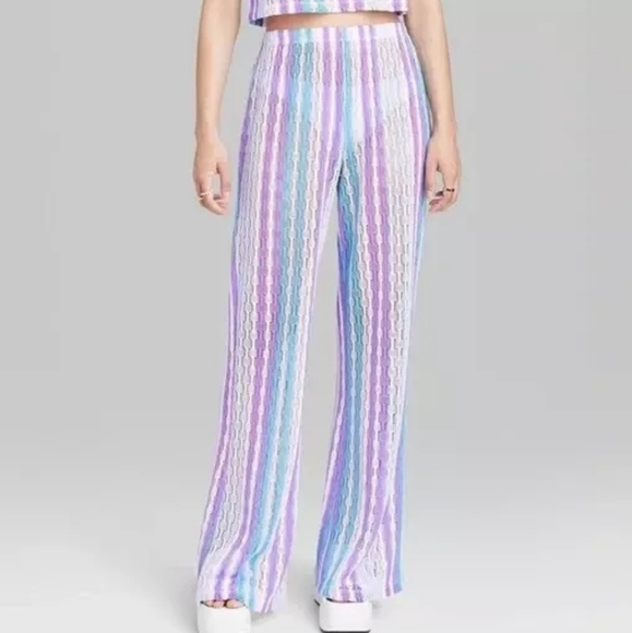 wild fable Pants - Wild Fable Women's High-Rise Crochet Knit Flare Beach Pants Striped Size 3X